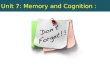 Unit 7: Memory and Cognition :. Episodic Memory: When we remember a specific event that occurred in our lives, we call it an episodic memory This might