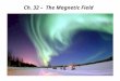 Ch. 32 – The Magnetic Field. Reading Quiz – Ch. 32 1.The magnetic field of a point charge is given by: a.Biot-Savart’s law b.Gauss’ law for magnetic fields