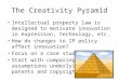 The Creativity Pyramid Intellectual property law is designed to motivate innovation in expression, technology, etc. How do changes to IP policy affect