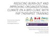 REDUCING BURN-OUT AND IMPROVING ORGANIZATIONAL CLIMATE EN A BPD CLINIC WITH FAP THERAPIST TRAINING Michel André Reyes Ortega PsyD 1 Jonathan W. Kanter