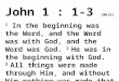 John 1 : 1-3 (NKJV) 1 In the beginning was the Word, and the Word was with God, and the Word was God. 2 He was in the beginning with God. 3 All things
