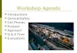 Workshop Agenda  Introductions  General/Safety  Cell Phones  Purpose  Approach  Q & A Time  Evaluations