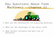 Key Questions About Farm Machinery --Chapter 22 1. What are the alternatives for acquiring machinery 2. What are the advantages of new versus used? 3