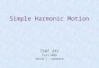 Simple Harmonic Motion ISAT 241 Fall 2004 David J. Lawrence