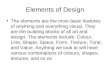 Elements of Design The elements are the most basic features of anything and everything visual. They are the building blocks of all art and design. The
