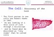 The Cell: Discovery of the Cell The first person to see cells was Robert Hooke in 1665. He was looking at a thin slice of cork through a microscope and