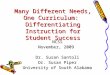 Many Different Needs, One Curriculum: Differentiating Instruction for Student Success NCSS November, 2009 Dr. Susan Santoli Dr. Susan Piper University