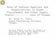 Role of Various Agencies and Organizations in Green Procurement and Green Supply Chains---------- Case of Taiwan Dr. Ning Yu, Chair Green Purchasing Alliance,