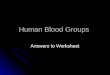 Human Blood Groups Answers to Worksheet. 1. What is the difference between antigens and antibodies? 1. Antigens are substances normally composed of proteins