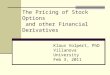 The Pricing of Stock Options and other Financial Derivatives Klaus Volpert, PhD Villanova University Feb 3, 2011