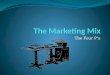 The Four P’s. The Mix The Marketing Mix is divided into 4 categories. Product Price Place Promotion A successful marketing mix is one that combines the