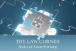 THE LAW CORNER Basics of Estate Planning. Intestate Succession Spouses Share No child or lineal descendant or parent entire estate both real and personal