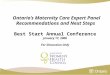 Ontario’s Maternity Care Expert Panel Recommendations and Next Steps Best Start Annual Conference January 17, 2006 For Discussion Only