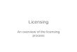 Licensing An overview of the licensing process. 2 Overview of the Licensing Process New players in new roles –Previously bought materials through intermediaries,