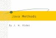 Java Methods By J. W. Rider. Java Methods Modularity Declaring methods –Header, signature, prototype Static Void Local variables –this Return Reentrancy