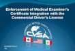 Enforcement of Medical Examiner’s Certificate Integration with the Commercial Driver’s License kena@cvsa.org