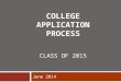 COLLEGE APPLICATION PROCESS CLASS OF 2015 June 2014