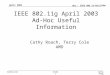 Doc.: IEEE 802.11-03/277R0 Submission April 2003 Cathy Roach, AMDSlide 1 IEEE 802.11g April 2003 Ad-Hoc Useful Information Cathy Roach, Terry Cole AMD