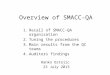 Overview of SMACC-QA 1.Recall of SMACC-QA organization 2.Tuning the procedures 3.Main results from the QC teams 4.Auditors findings Ranko Ostojic 23 July