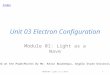 Index Unit 03 Electron Configuration Module 01: Light as a Wave Based on the PowerPoints By Mr. Kevin Boudreaux, Angelo State Univerisity U03Mod01 Light