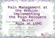 Pain Management at the Bedside : Implementing the Pain Resource Nurse Role at LUHS Team Members: Jackie Murauski, Chair, Liz Barstatis, Sandy Burgess,