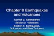 Chapter 8 Earthquakes and Volcanoes Section 1: Earthquakes Section 2: Volcanoes Section 3: Earthquakes, Volcanoes, and Plate Tectonics