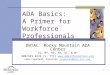 1 ADA Basics: A Primer for Workforce Professionals DBTAC: Rocky Mountain ADA Center CO, MT, ND, SD, UT, & WY 800/949-4232 (V, TTY) 