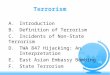 Terrorism A.Introduction B.Definition of Terrorism C.Incidents of Non-State Terrorism D.TWA 847 Hijacking: An Interpretation E.East Asian Embassy Bombing