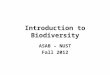 Introduction to Biodiversity ASAB – NUST Fall 2012