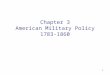 1 Chapter 3 American Military Policy 1783-1860. 2 Beginnings of America’s Professional Military Theory & Reality in conflict: –Uneven military policy