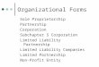 Organizational Forms Sole Proprietorship Partnership Corporation Subchapter S Corporation Limited Liability Partnership Limited Liability Companies Limited
