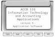 ACCB 133 Information Technology and Accounting Applications Lecture 6: Application Software