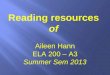 Reading resources of Aileen Hann ELA 200 – A3 Summer Sem 2013