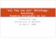 Catherine Legg University of Waikato 22 April, 2009 "All You Can Eat" Ontology -building: Feeding Wikipedia to Cyc