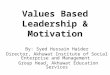 Values Based Leadership & Motivation By: Syed Hussain Haider Director, Akhuwat Institute of Social Enterprise and Management Group Head, Akhuwat Education