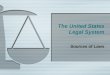 The United States Legal System Sources of Laws.  The history of Laws influencing the United States