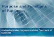 Understand the purpose and the functions of business Purpose and Functions of Business