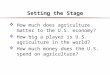 Setting the Stage  How much does agriculture matter to the U.S. economy?  How big a player is U.S. agriculture in the world?  How much money does the