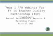 Annual Performance Reports & Matching Funds March 19, 2015 Year 1 APR Webinar for FY 14 Teacher Quality Partnership (TQP) Grantees