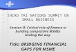 THIRD TRI NATIONS SUMMIT ON SMALL BUSINESS Session II: Critical role of finance in building competitive MSMEs leading the way Title: BRIDGING FINANCIAL