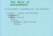 nGnGovernment Expenditures and Revenues The Role of Government nTnTaxes – Types and Recent Issues nMnMore Fiscal Policy nBnBudgets and Fiscal Policy n