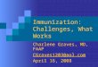 Immunization: Challenges, What Works Charlene Graves, MD, FAAP CGraves1203@aol.com April 16, 2008