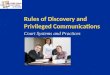 Rules of Discovery and Privileged Communications Court Systems and Practices