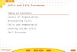 Table of Contents Levels of Organization Discovering Cells Cells and Homeostasis Looking Inside Cells Cell Division Cells and Life Processes