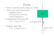 Force force - a push or pull acting on a body forces are vector quantities –magnitude (size) –direction (line of action) –point of application measured