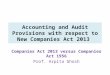 Accounting and Audit Provisions with respect to New Companies Act 2013 Companies Act 2013 versus Companies Act 1956 Prof. Arpita Ghosh