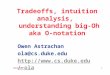 SIGCSE 2004 1 Tradeoffs, intuition analysis, understanding big-Oh aka O-notation Owen Astrachan ola@cs.duke.edu ola