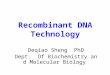 Recombinant DNA Technology Deqiao Sheng PhD Dept. Of Biochemistry and Molecular Biology