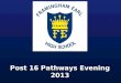 Post 16 Pathways Evening 2013. Outline of Evening  Introduction: Mr. Player (Director of Learning KS4)  Quality Applications & ‘Getting Your Place’: