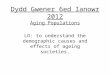 Dydd Gwener 6ed Ianowr 2012 Aging Populations LO: to understand the demographic causes and effects of ageing societies